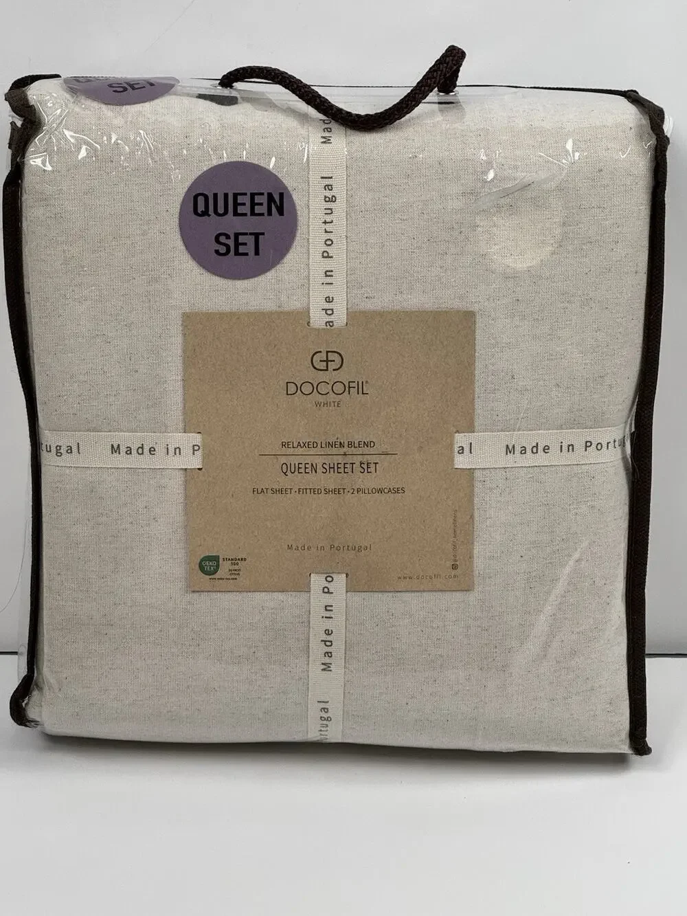 DOCOFIL Portugal 4PC Relaxed Linen Cotton Blend Queen Sheet Set White Natural